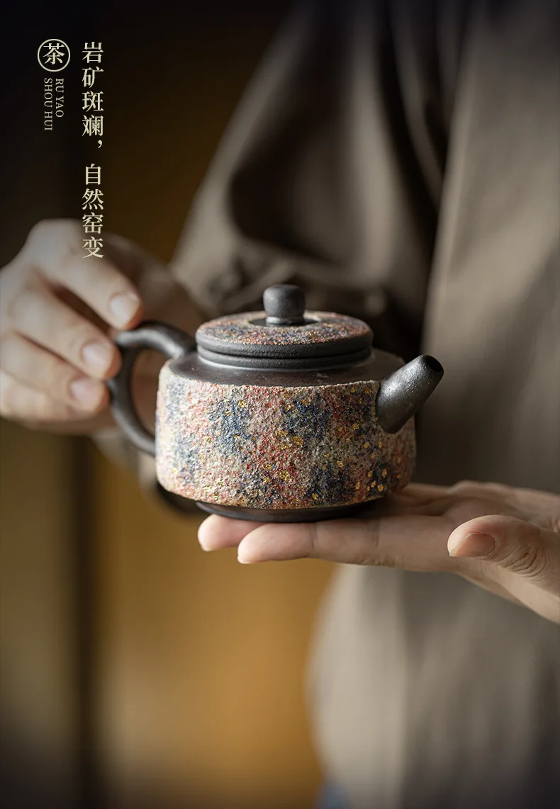 Vintage old rock clay teapot ceramic rock mineral tea pot single pot household Chinese style tea brewer wellness pot kung fu tea