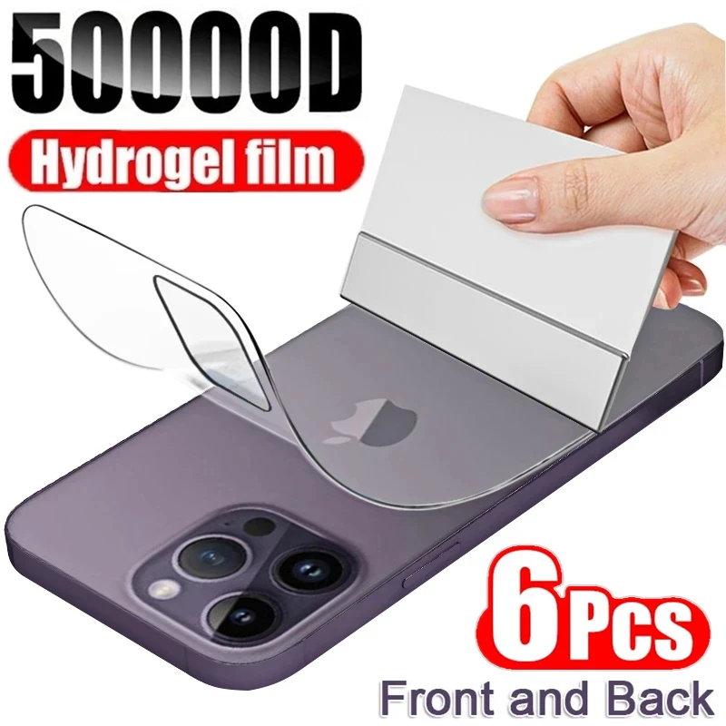 

50000D Hydrogel Film for iPhone 14 13 12 11 15 Pro Max Mini 7 8 Plus Screen Protector for iPhone XR X XS MAX Back Film Not-Glass