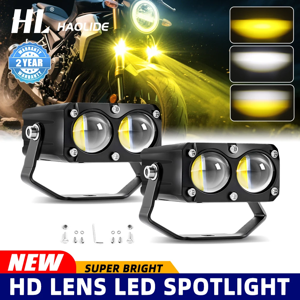 

Светодиодная фара HL для мотоциклов, двухцветная, с дальним/ближним светом, противотуманная, для бездорожья, UTV, 12В/24В, мини-линза, фара-прожектор, ходовой свет