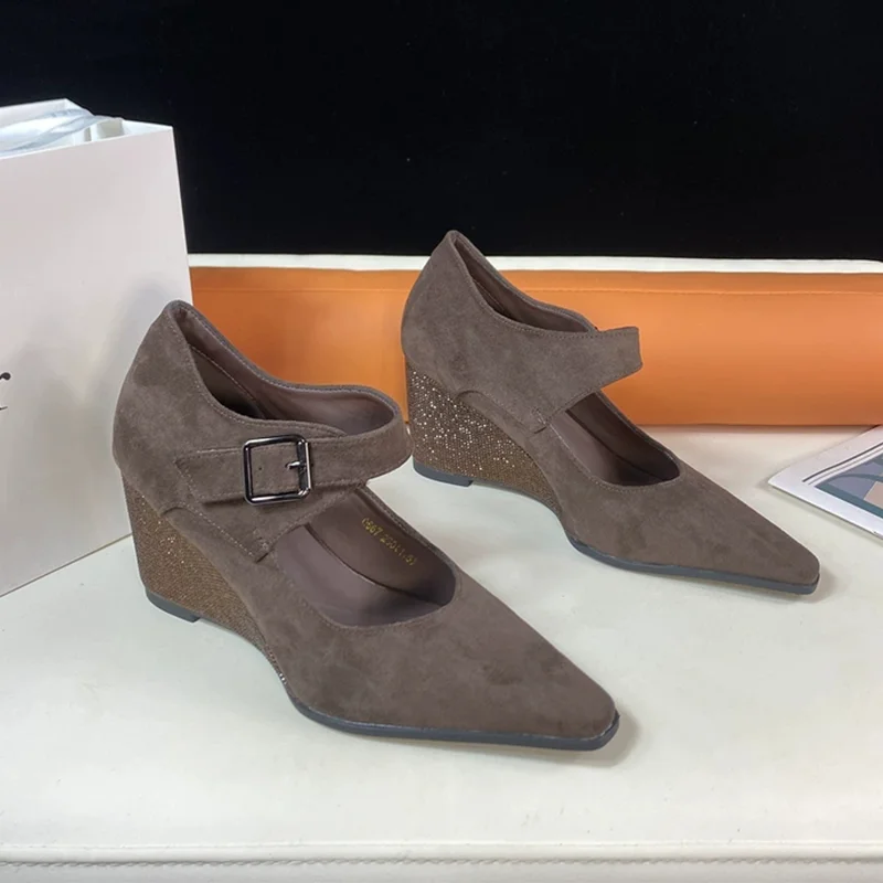 أشار تو أسافين أحذية نسائية أنيقة بكعب أحذية فاخرة 2025 الخريف موضة مضخات فستان أحذية الاتجاه الجديد Mujer Sandalias