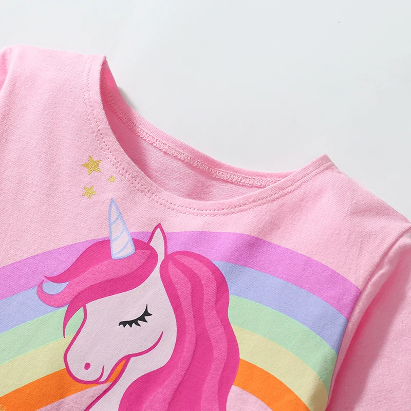 Little maven Children\'s Clothing Girls 2024 Autumn Spring Kids Clothes Long Sleeves Cartoon Rainbow Unicorn Mesh Dress Cotton