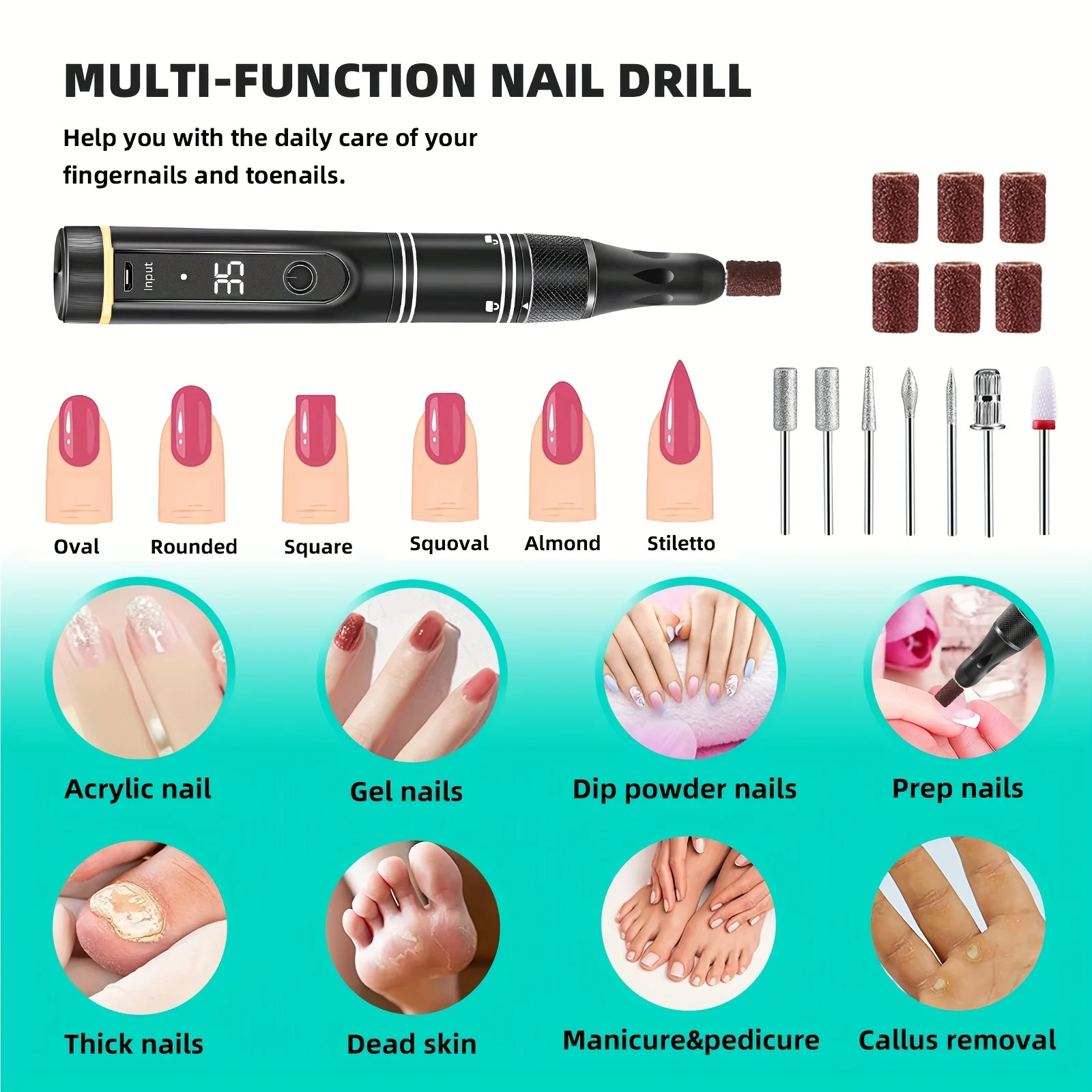 Elektryczna frezarka do paznokci 35000 obr./min, akumulatorowa frezarka do manicure, pilnik elektryczny do skórek, polerka do paznokci, bezprzewodowa frezarka do paznokci