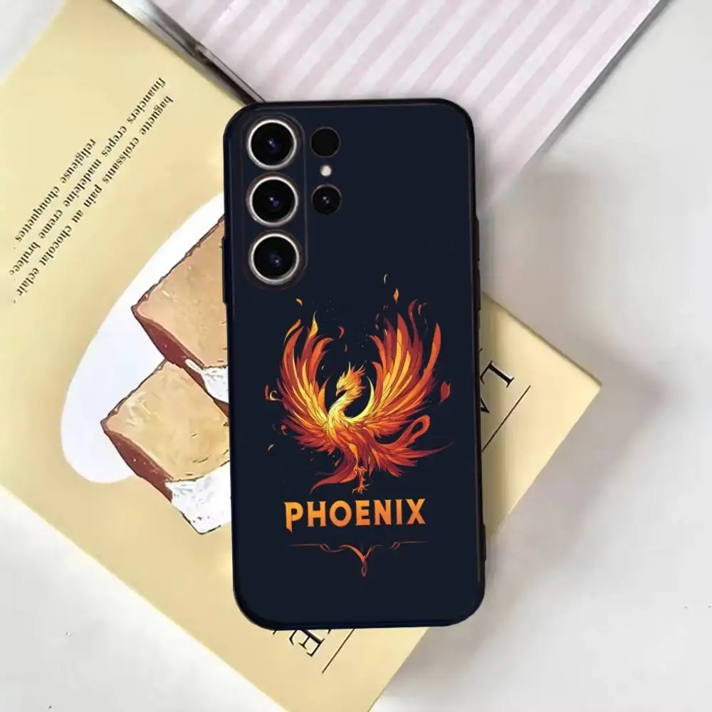 Funda de teléfono Phoenix Art para SamsungS25,24,21,22,23,30,Ultra,20,Plus,Fe,Lite,Note,10,9, funda negra suave
