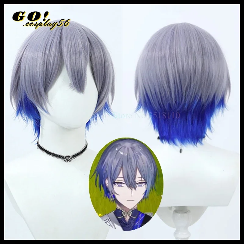 Dytica Koyanagi Rou Cosplay Wig NIJISANJI EN Vtuber Short Hair Grey Blue 2024 NEW Idol Role Play Headwear