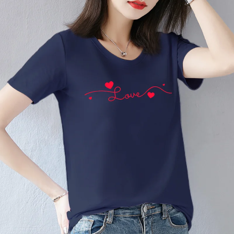 T-shirt imprimé amour avec col rond et manches courtes t-shirts graphiques Harajuku vêtements pour femmes