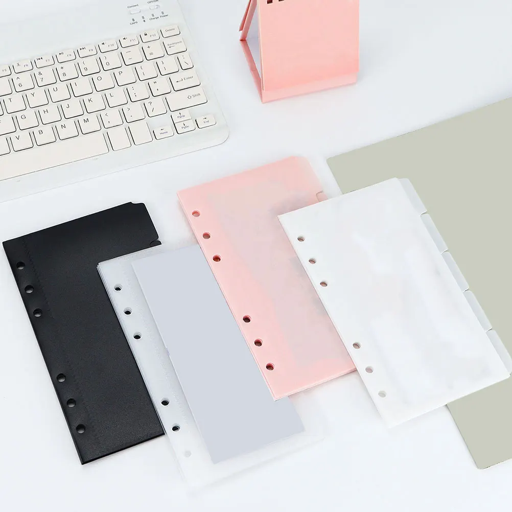 

1 Set 6-Hole Thick Plastic Binder Pockets Reusable Document Pouches For Office Files Study Travel Essentials Loose Leaf Notepad