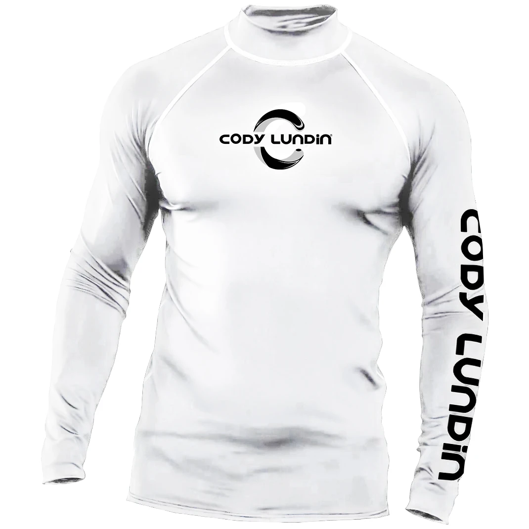 Cody lundin Men\'s Long Sleeve Rashguard UPF 50+ UV Protection Fabric T Shirts Lightweight White Compression Gym Surf Swim Shirts