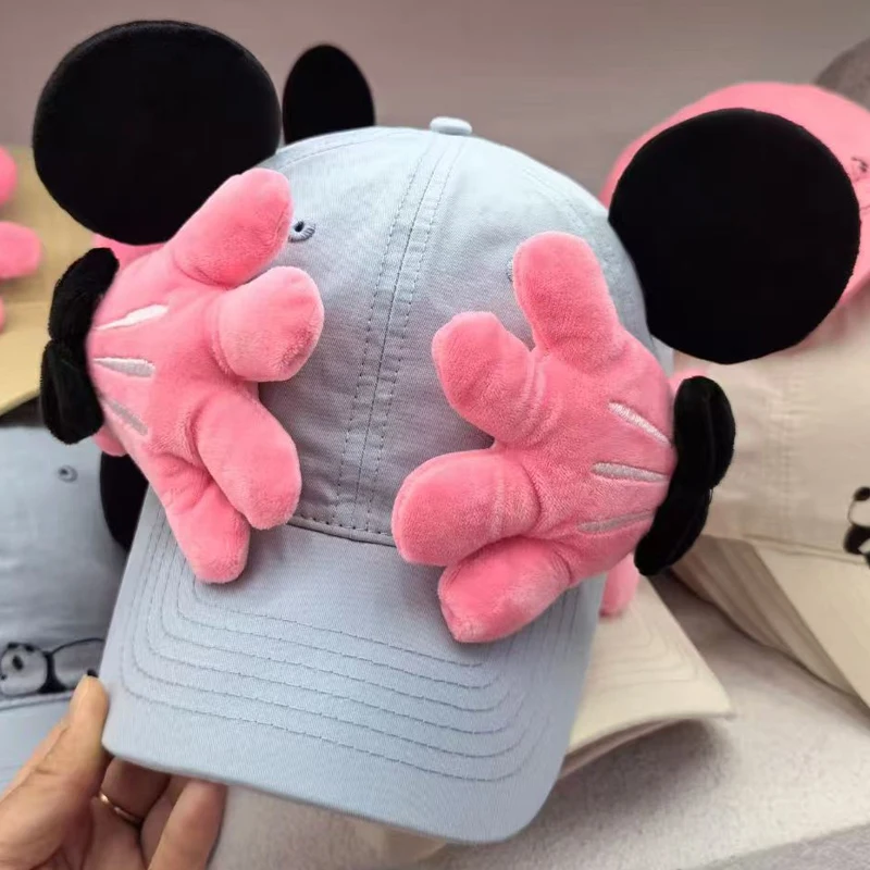 Roze schattige Mickey kleine hand honkbalhoed vrouwelijke cartoon creatieve gezichtsshow kleine eend tong hoed reizen zonnebrandcrème hoed meisje cadeau