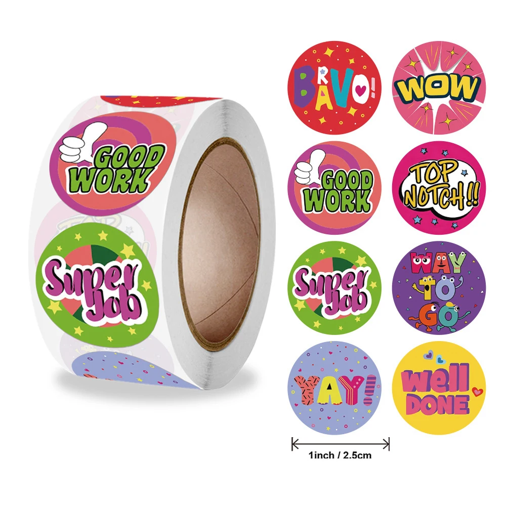 500pcs/roll Reward Words Stickers 8 Different Cartoon Animals Stickers Teacher Encourage Student Kawaii Sticker For Kids Toy