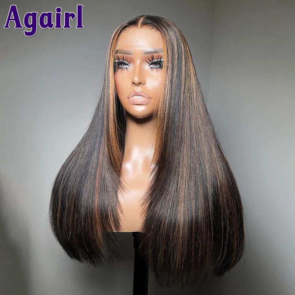 Blonde Highlight 200% Density 13x4 13x6 Straight Lace Front Wig 1B/27 Highlight 5x5 Lace Closure Wig 32Inch Human Hair For Women