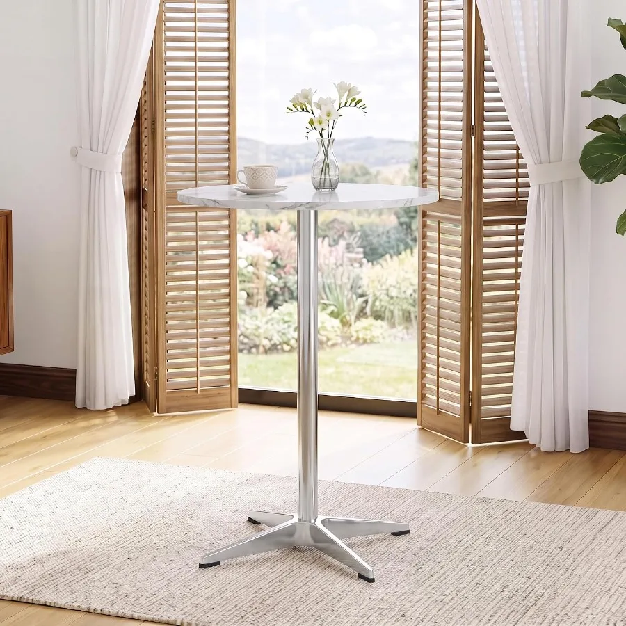 Modern Round Pub Tables Bar Table with Metal Cross Base, Wooden Cocktail Table with 39.4 Inch Height