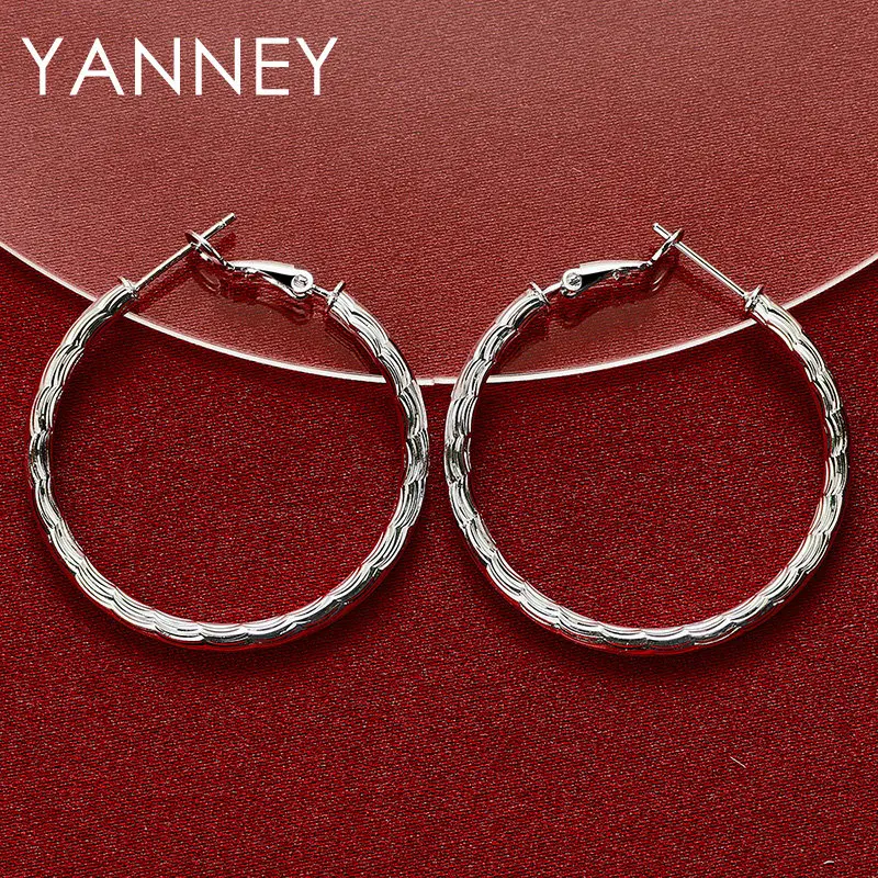 925 Sterling Silver 40MM Fine Round Hoop Earrings For Women Charm Engagement Wedding Party Fashion Jewelry Accessories