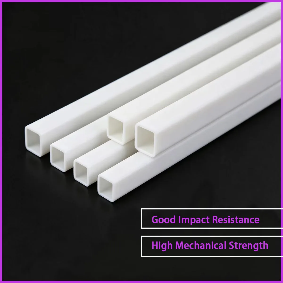 Size: 2 * 1mm-10 * 8mm white ABS plastic square tube for equipment brackets, decorative frames, etc