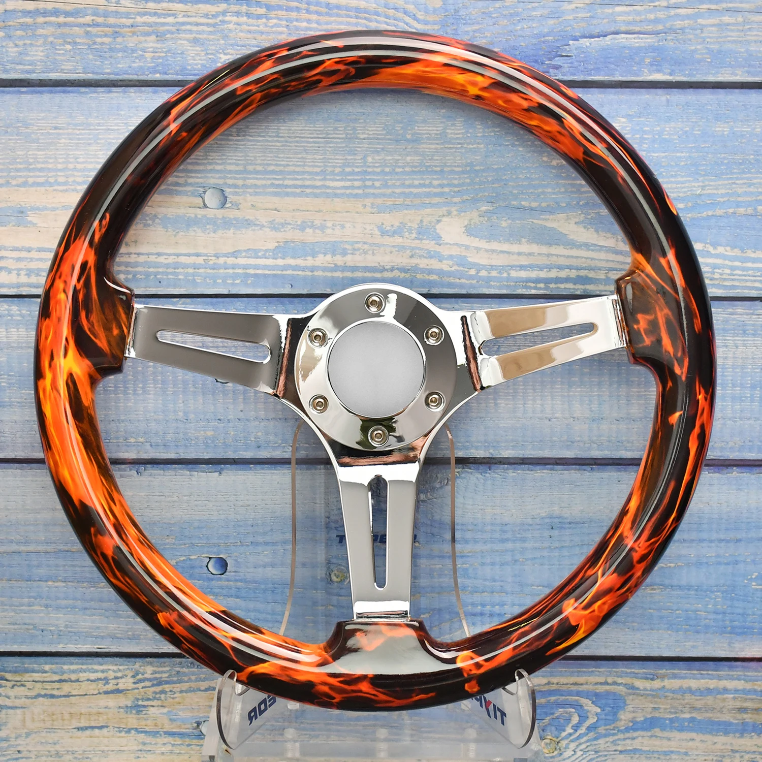 

Tiypeor Orange Brown Vintage Wooden Classic Style 345 Mm Steering Wheel Deep Bracket