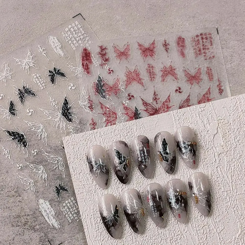 Calcomanías para uñas de mariposa de caracter chino, suministros para uñas, adornos para manicura, calcomanías para uñas de mariposa china, rojo, negro y azul