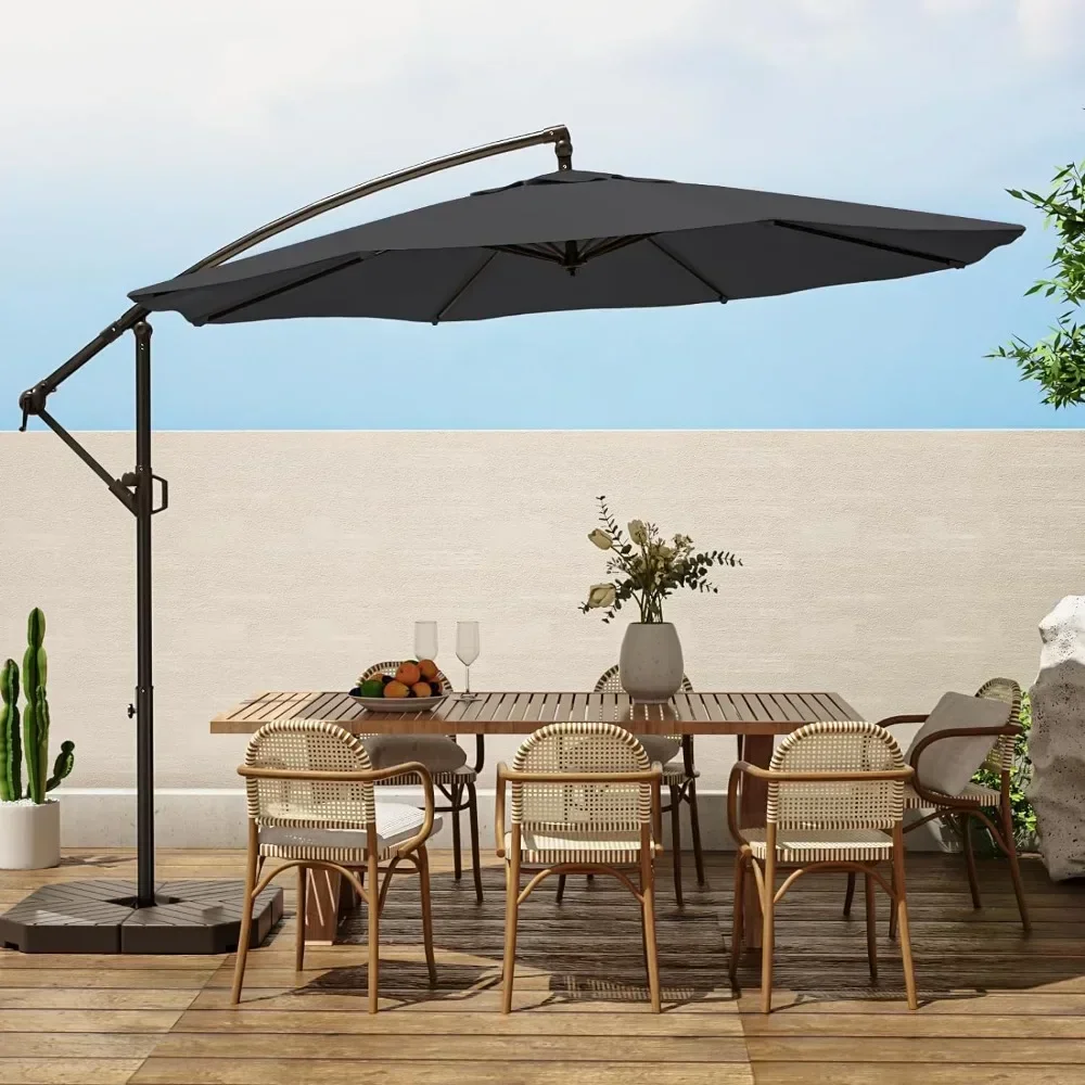 

10 foot terrace sunshade with infinite tilt, fade resistant and waterproof recycled fabric canopy and cross base for yard use