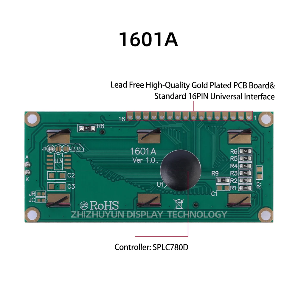 Display LCD Módulo De Tela, Molde Cinzento, Carta Preta Filme Controlador, Splc780D, Módulo LCM, 1601A, 1,5 Polegadas