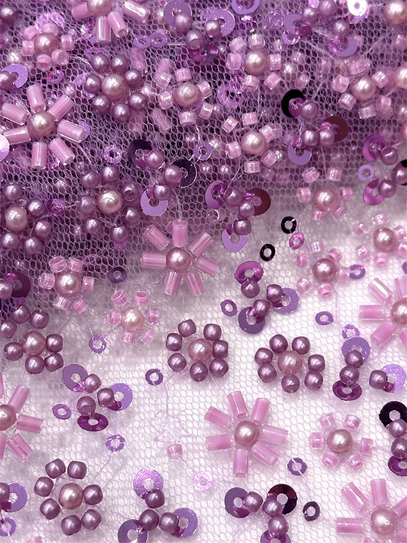 African Beaded Lace Fabric 5 Yards Sequins Embroidered French Mesh Tulle Lace for Wedding STW-99