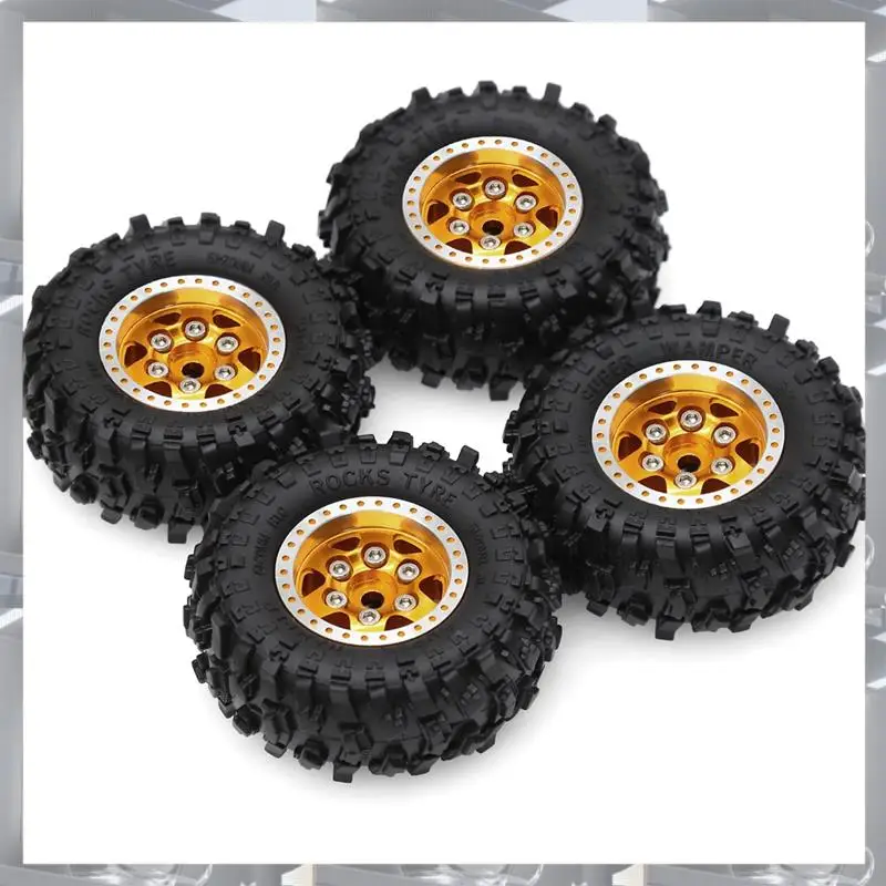 A84F-4 個 51 ミリメートル金属ビードロックホイールリムゴムタイヤセット FCX24M ラクダカップ 1/24 RC クローラー車のアップグレードパーツアクセサリー