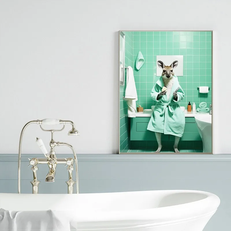 Funny Animals Poster Kangaroo Hippo Elephant Bathroom Canvas Painting Bubble Bath Prints Wall Art Home Bath Room Toilet Decor