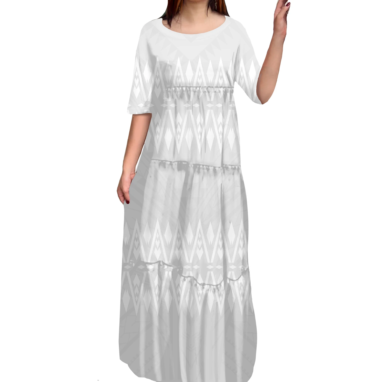 Casual Super Soft Summer Polynesian Milk Silk O-neck Evening Mermaid Dresses Pacific Island Art Samoa Style Tiered Dress