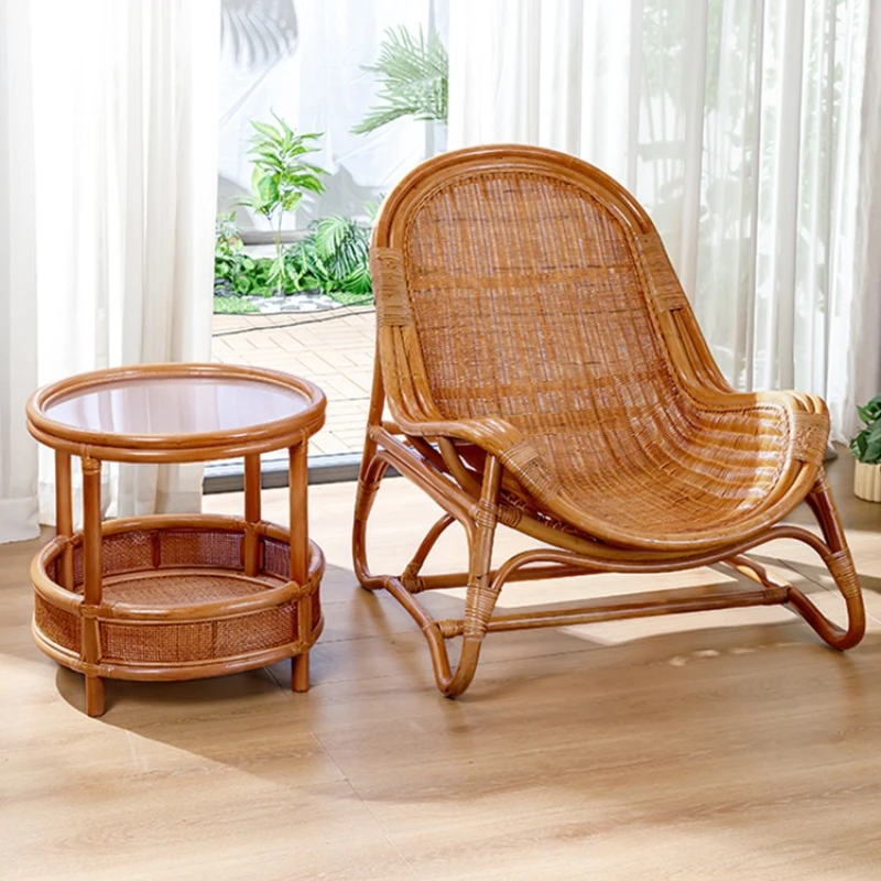 

Комплект из натурального ротангового кресла-реклайнера и журнального столика для балкона, домашнее кресло-реклайнер из ротанга для отдыха и сна, для пожилых людей