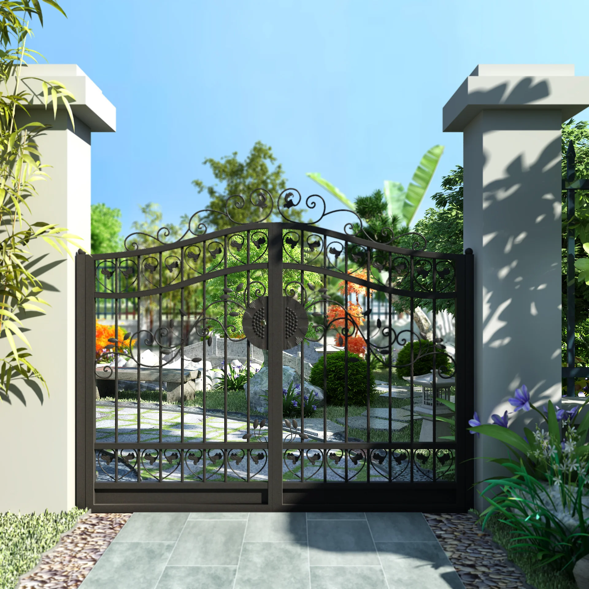 

&*Competitive Price Swing Front Garden Gates Hurricane Proof Grill Design Swing Folding Gate Iron Garden Gate