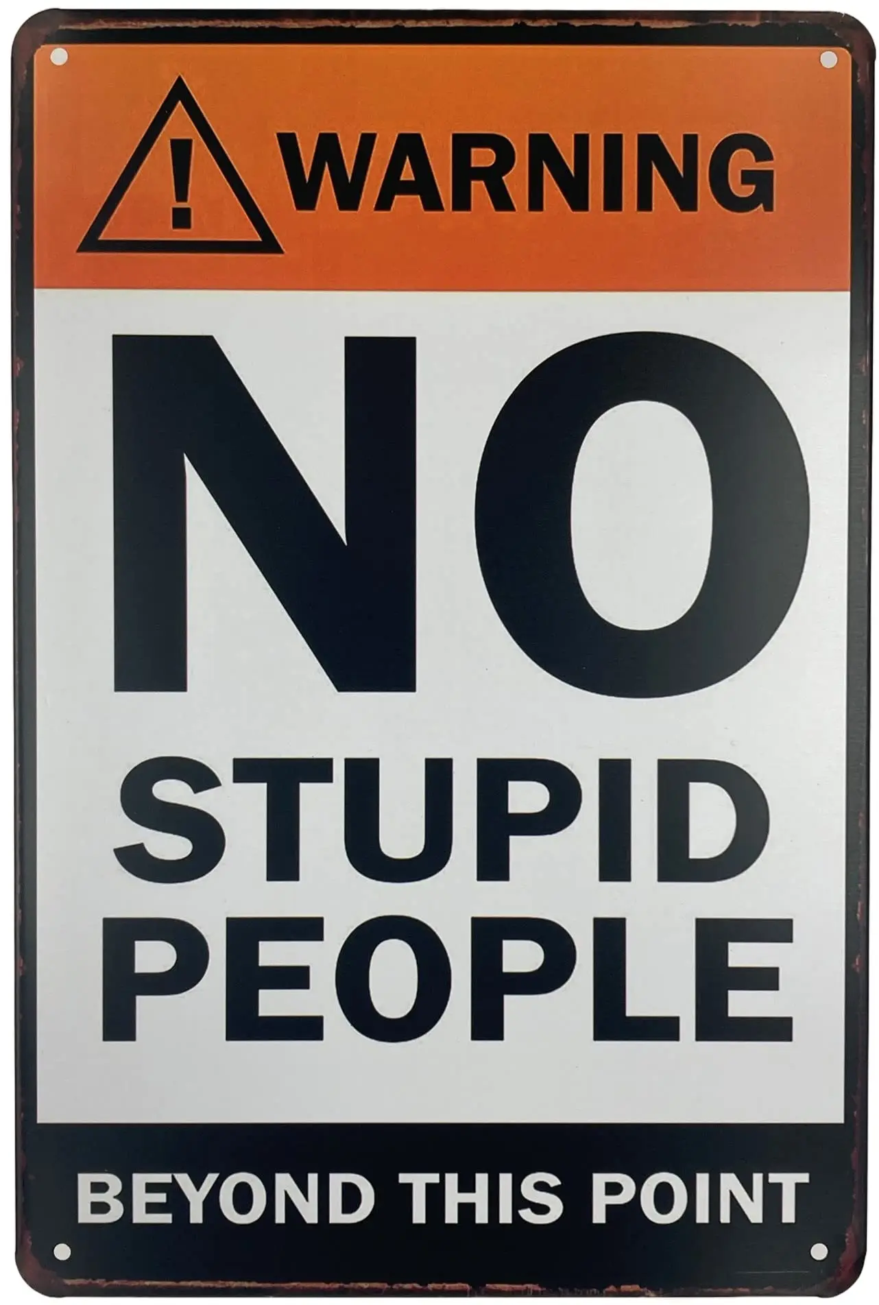Tin Sign | Metal Wall Poster | Warning No Stupid People Beyond this Point  in. | Decoration Plaque for Business Home Bar Room