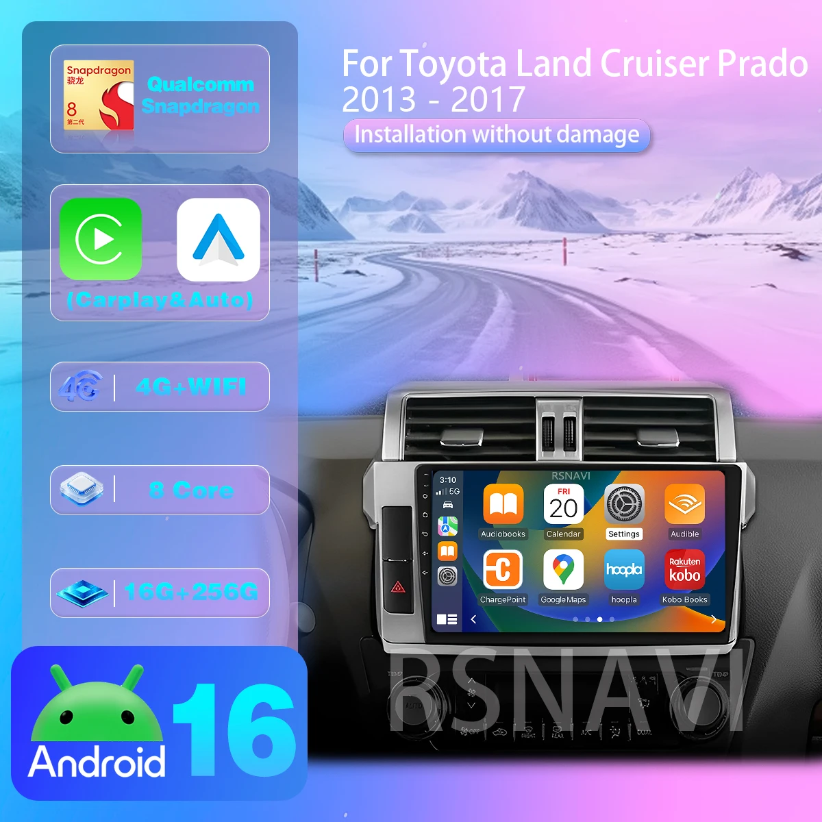 Android 16 Carplay Auto 2K Screen Car Radio Multimedia Player For Toyota Prado 150 2013 - 2017 BT video Car radio Snapdragon
