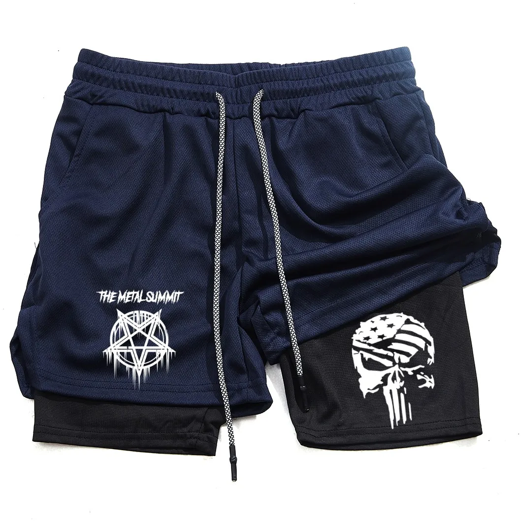 

Men's double layered shorts, anime printed sports versatile, quick drying, running, M-3XL
