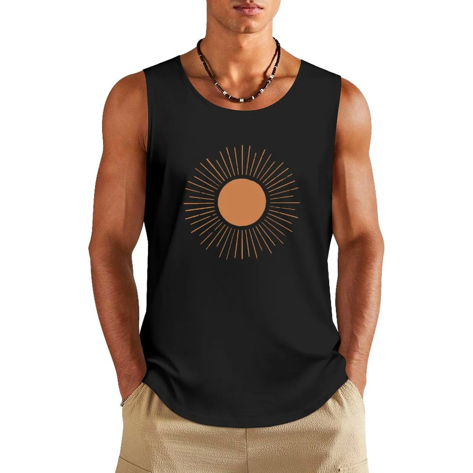 

Terracotta boho sun rays Tank Top bodybuilding men Male clothes gym clothing