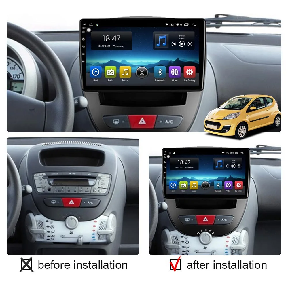 Android 12 Radio Wireless Carplay For Peugeot 107 Toyota Aygo 2005-2014 Car Multimedia Player GPS Navigation Head Unit Wifi DSP