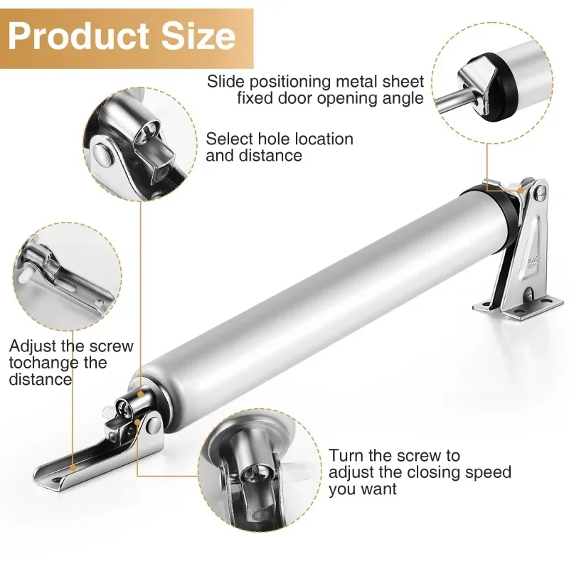 4 Color Soft Closing Automatic Door Closer 35KG Pneumatic Adjustable Speed Positioning Door Stop Protective Door Holder Hardware