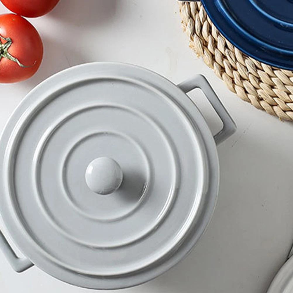 

Ceramic Double Handle Bowl with Lid White Insulated Food Container for Instant Noodles Salads Pastas Microwave Safe Thermal