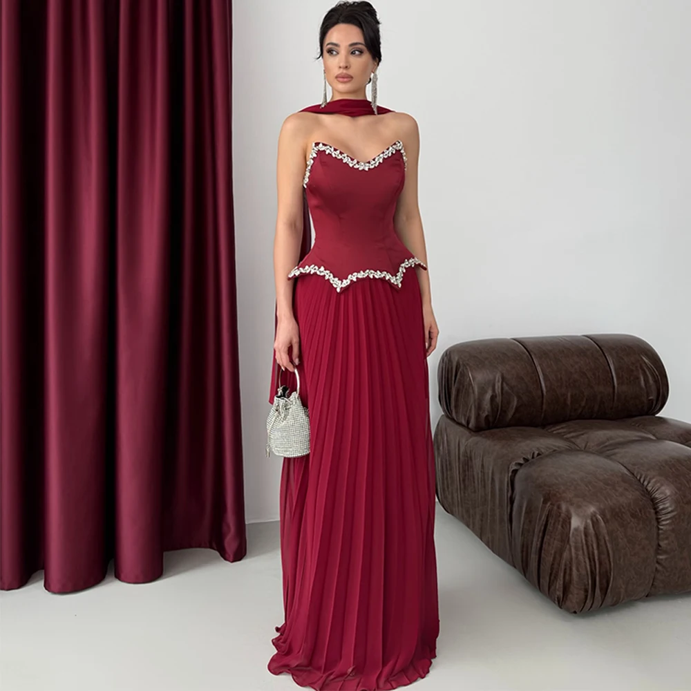 

Luxury Chiffon Evening Dress Graceful Crystal Strapless Prom Dresses Exquisite Sleeveless Customized Special Occasion Gowns
