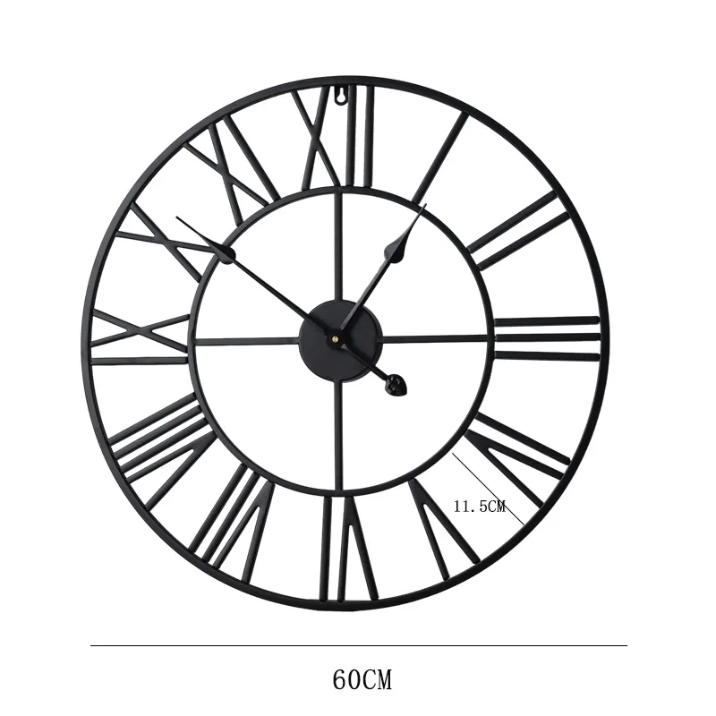 European-style silent wall clock Round living room study Roman wall clock Dining room decoration wrought iron wall clock