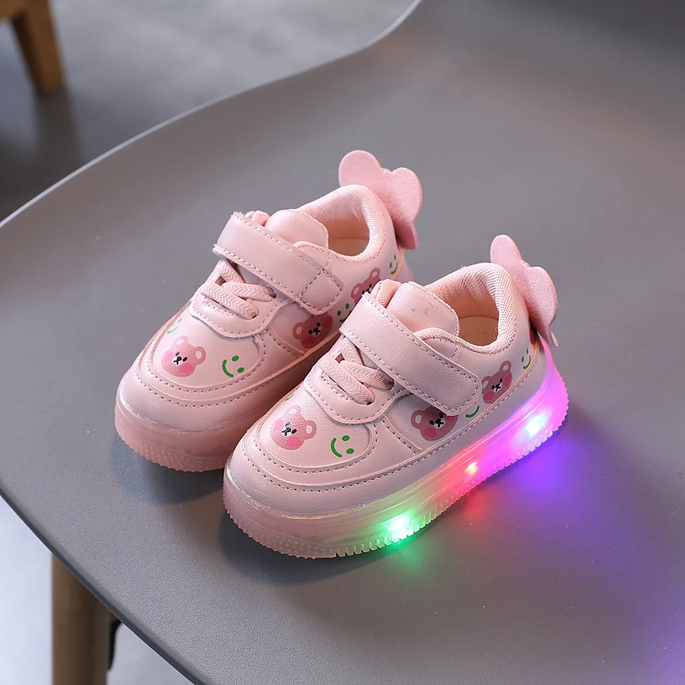 운동화 Lovely Girl shoe Led Lights Shoe High Quality Girl Boy Soft Bot Sneakers Soft Glowing Shoe Little Bear kid shoe tennis shoes