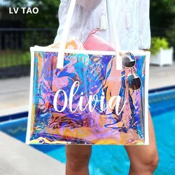 Custom Tote Bag Add Your Print Original Design Fashion Bag Large Capacity Clear Holiday Beach Travel Swimming Shoulder Laser Bag