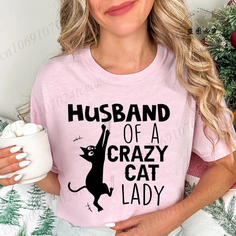 Husband of A Crazy Cat Lady Anime Tshirt Funny Joke Tee T-Shirt Anime Cartoon Graphic Tee Casual Short Sleeve Printed Tee shirts