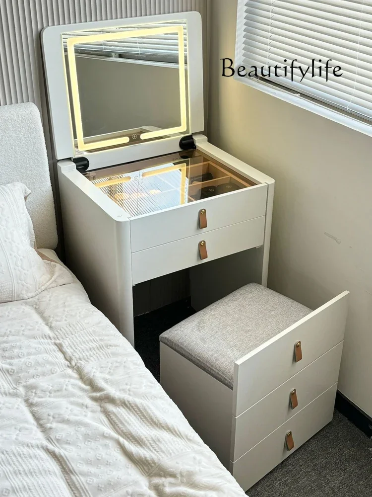 BJ Kommode aus massivem Holz, kleine Wohnung, Nachttisch, integriertes Schlafzimmer, moderner einfacher Klappbezug, Schminktisch, schmaler Stauraum