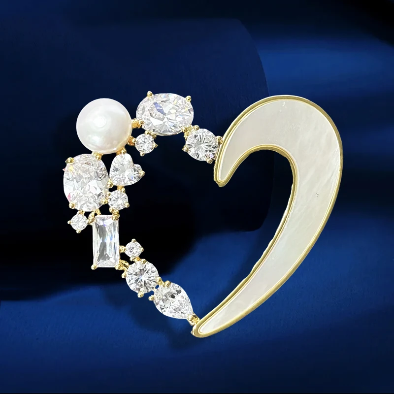 Exquisite Zircon Pearl Dandelion Brooches for Women Jewelry Temperament Shell Heart Shape Women Broche Coat Pins Accessories