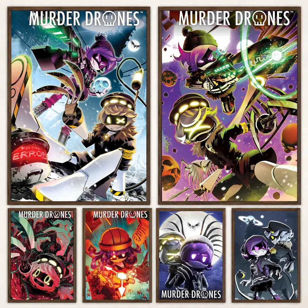 Dark Sci-Fi Animation Murder Drones Poster Self‑Adhesive Waterproof Poster Sticker Coffee House Bar Wall Art Home Decor
