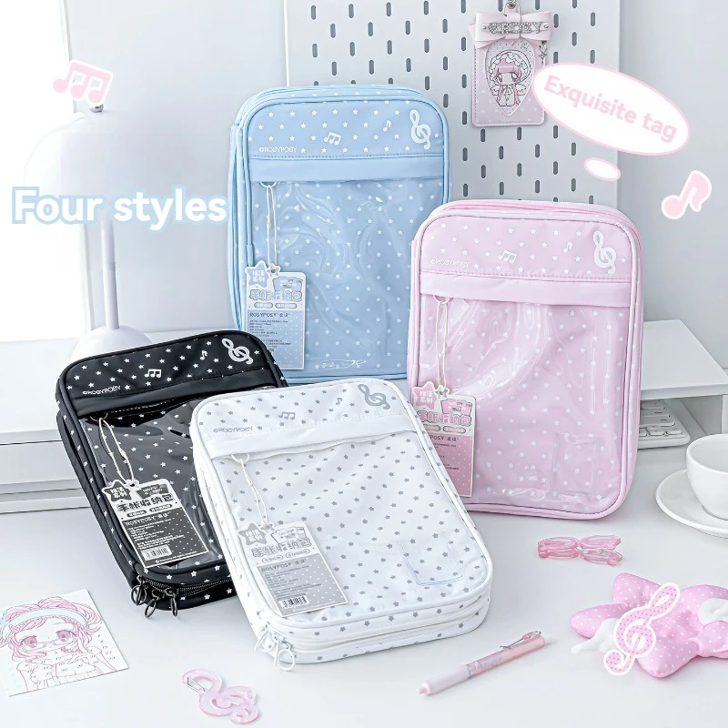 Star Note Hand Account Storage Bag Large Capacity Double‑zip Journal Pouch Multi‑layer Stationery Organizer for Girls Student