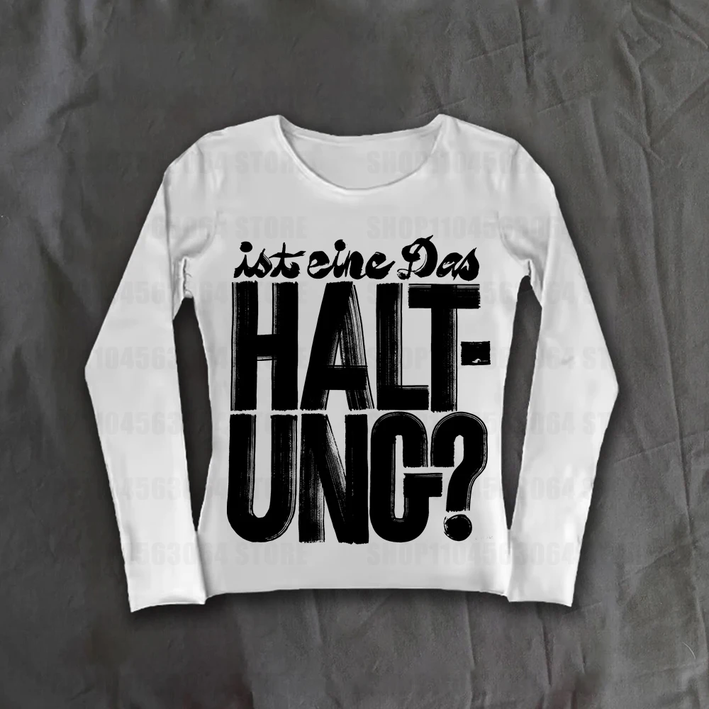 Y2k streetwear O-neck 90s printed top Harajuku women's simple retro T-shirt aesthetic mood long sleeved T-shirt autumn