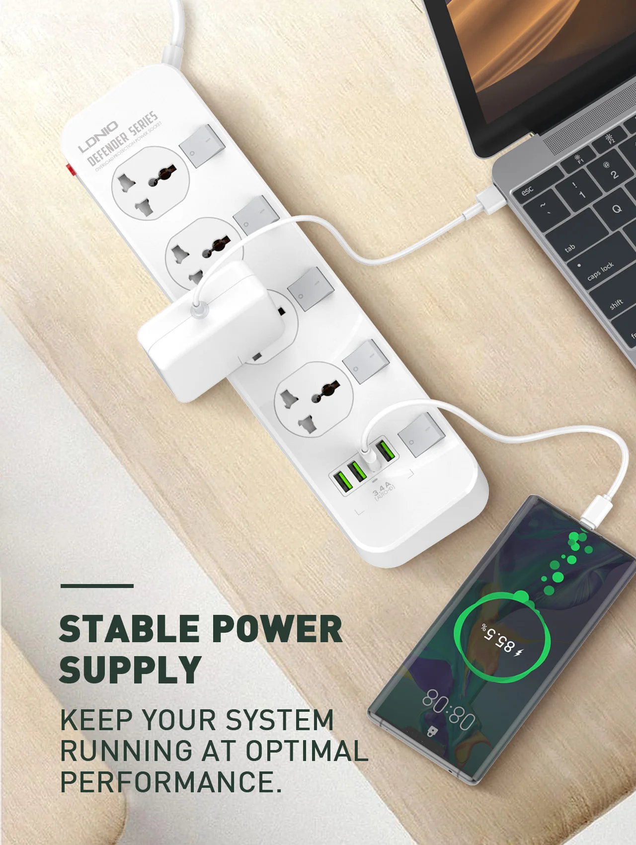 LDNIO Power Socket 4 Outlets 4 Usb Charging Ports Switched Power Strip With 2M Wall Mountable Universal Power Strips