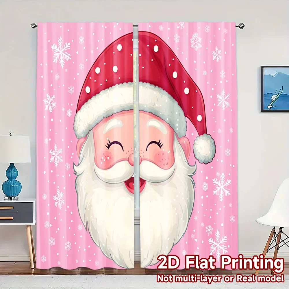 2pcs,Curtains Cute Santa Claus snowflakes (3) Fashionable Popular Curtains Semi-Sheer Curtains Decorations Inside Suitable for