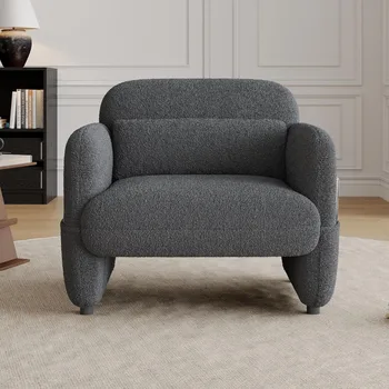 Image Accent Chair, Oversized Sherpa Lamb Fabric Armchair Big Comfy Upholstered Armed Chair Single Sofa Chair with Waist Pillow