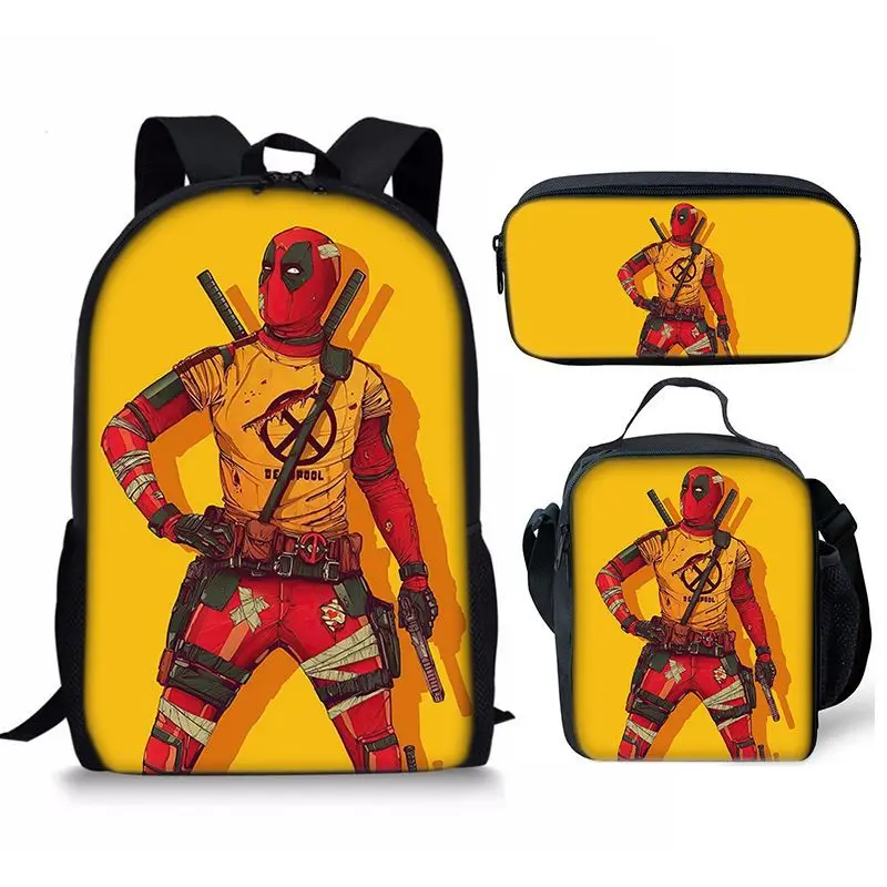 Nuovo Disney Deadpool 3 pacchetto di tre pezzi pacchetto studente borsa per il pranzo portatile borsa per penna di cancelleria zaino di stoccaggio