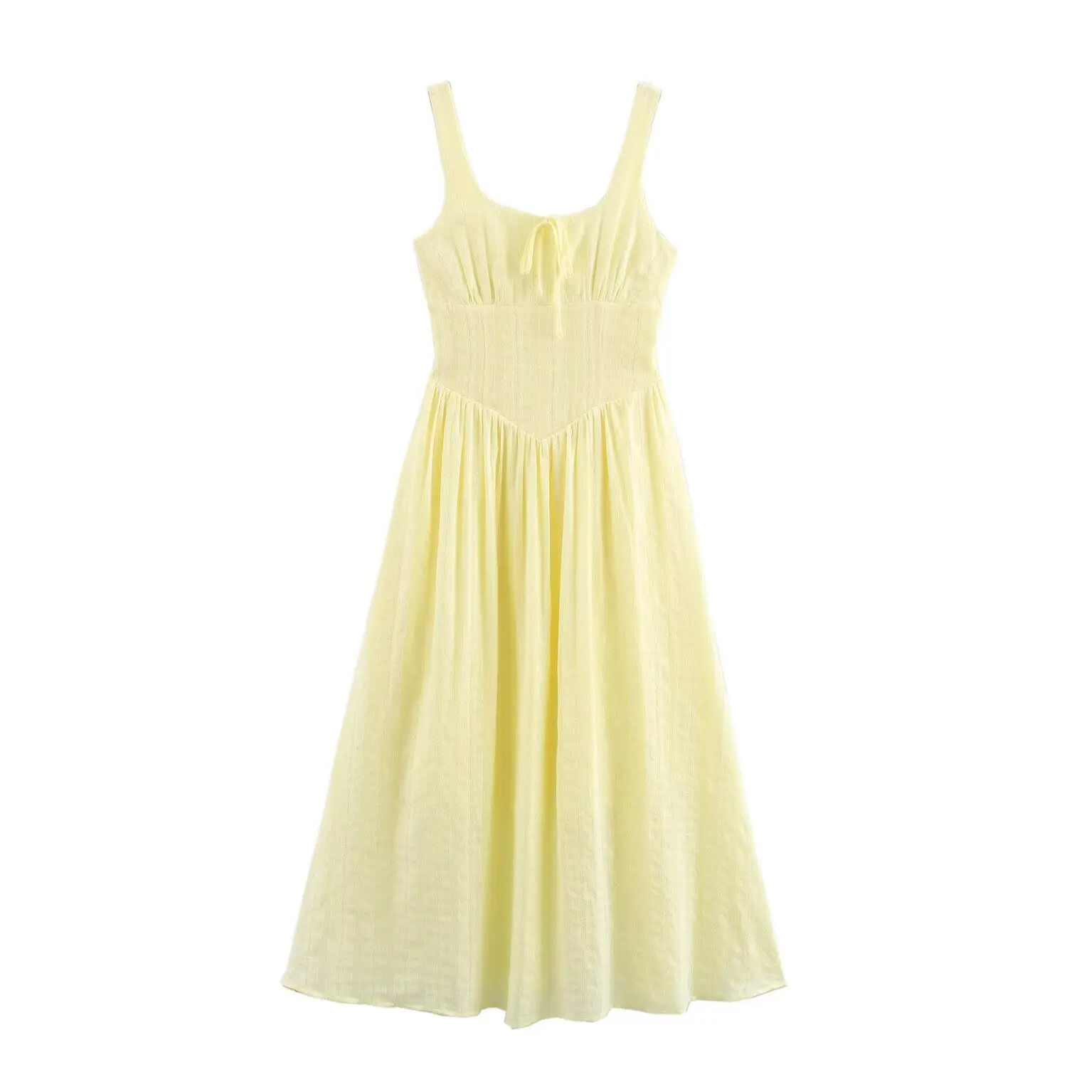 

2025 Summer Yellow Women's Dresses New Texture Fabric Chest Tie Suspender Dress Sleeveless French Maxi Dress