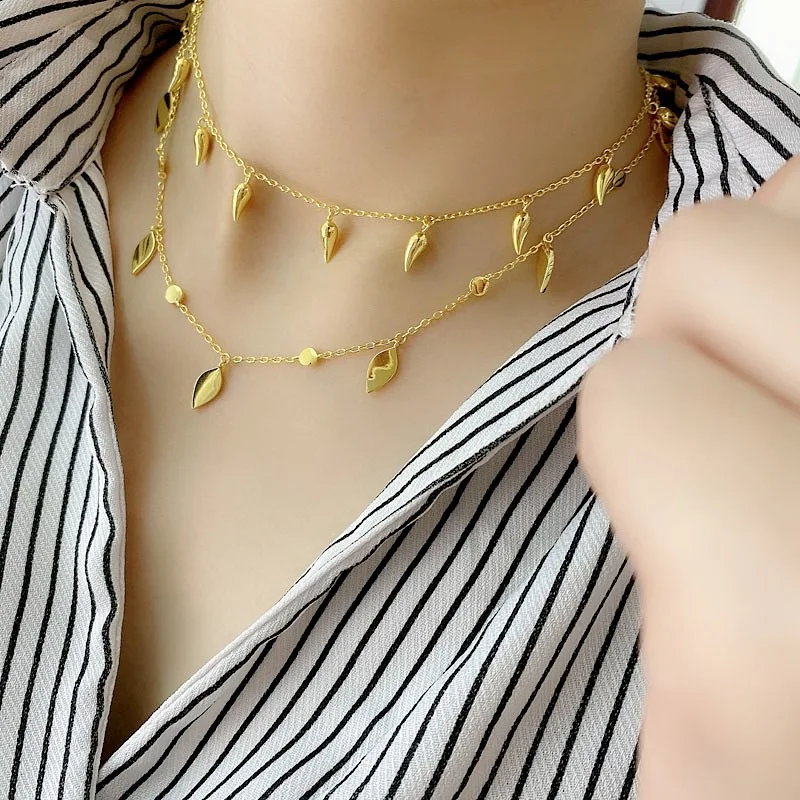 EYER Fashion Hot New Golden Color Leaf Chili Pepper Drop Necklace For Women Daily Dating Party Birthday Jewelry Gift